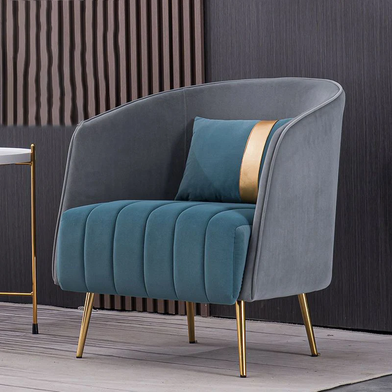 Modern Transitional Oval Iron Velvet Plywood Chair Backrest Armrest For Living Room