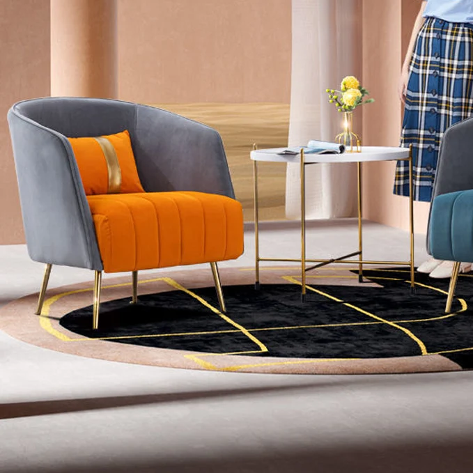Modern Transitional Oval Iron Velvet Plywood Chair Backrest Armrest For Living Room