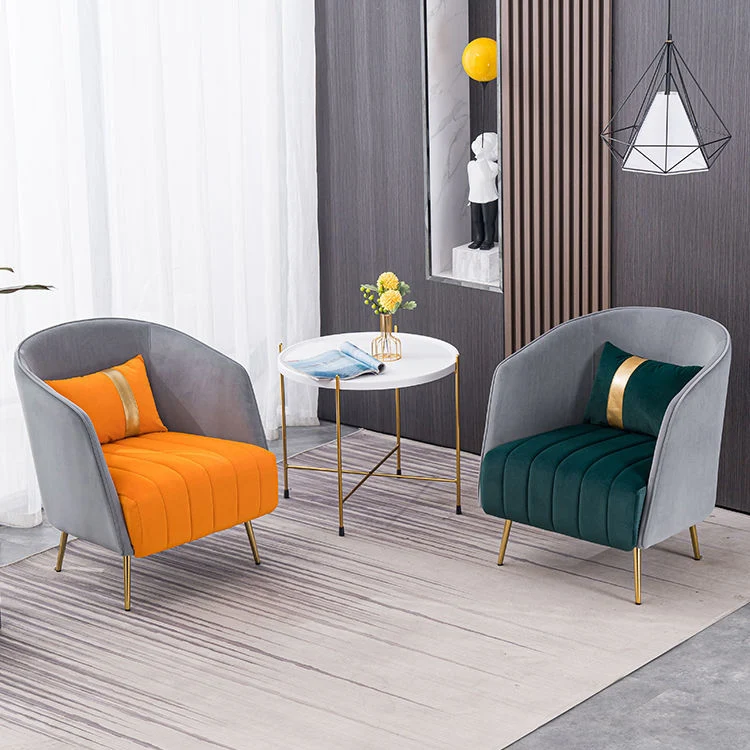 Modern Transitional Oval Iron Velvet Plywood Chair Backrest Armrest For Living Room
