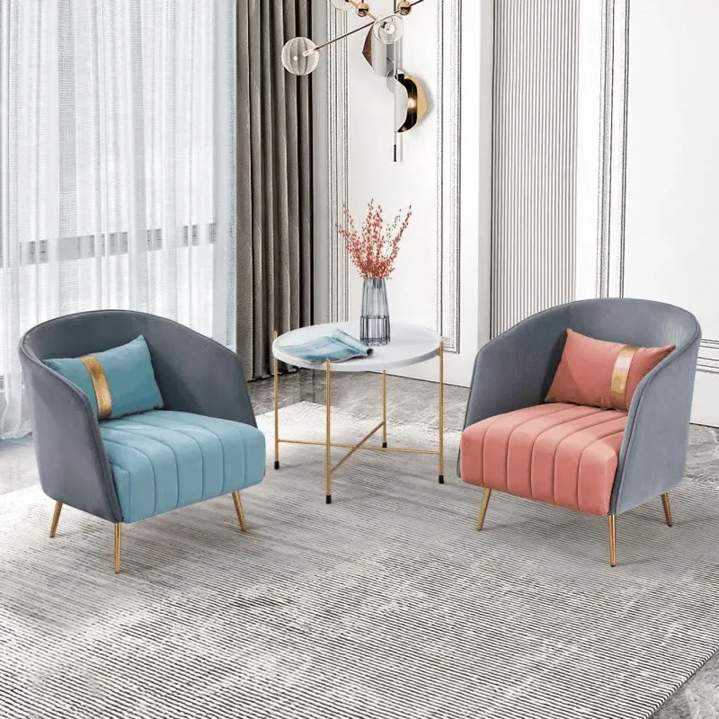 Modern Transitional Oval Iron Velvet Plywood Chair Backrest Armrest For Living Room
