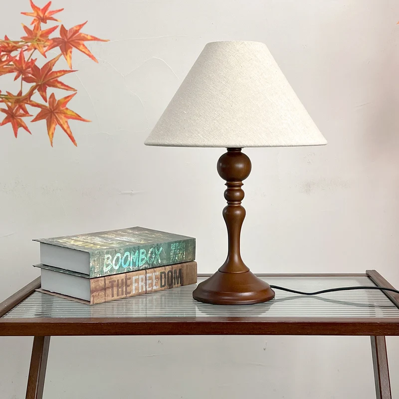 Traditional Japanese Drum Wood Fabric 1-Light Table Lamp For Living Room