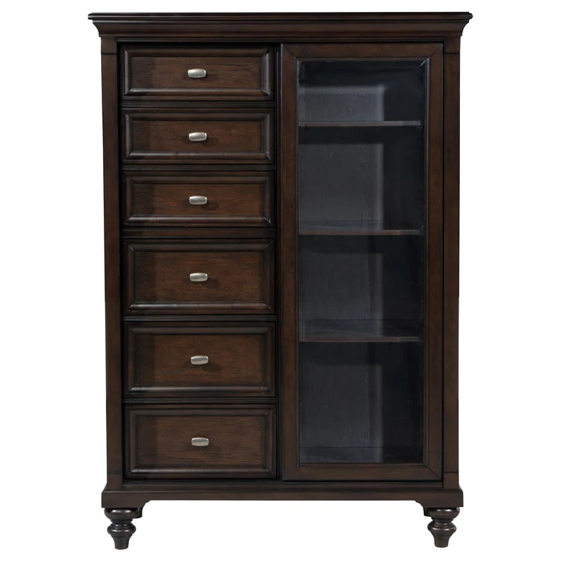 Coaster Furniture Andover 223637 6-Drawer Tempered Glass Door Chest - Dark Oak