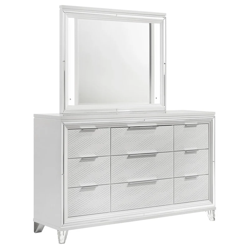 Coaster Furniture Marmore 224963M 9-Drawer Dresser and LED Mirror - White