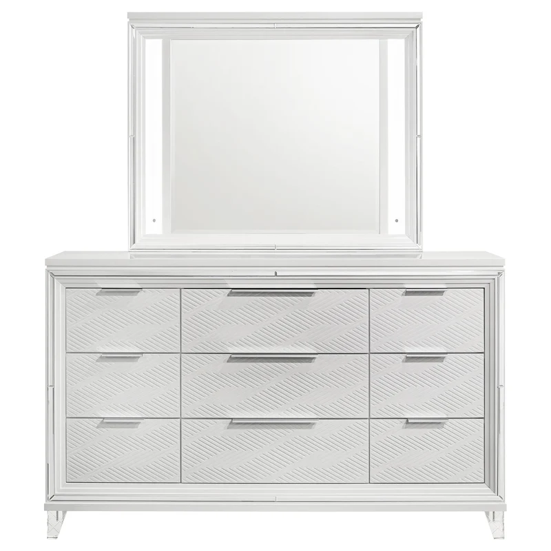 Coaster Furniture Marmore 224963M 9-Drawer Dresser and LED Mirror - White