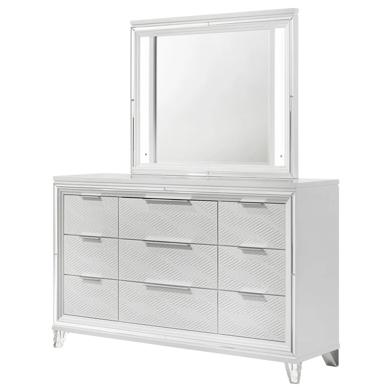 Coaster Furniture Marmore 224963M 9-Drawer Dresser and LED Mirror - White