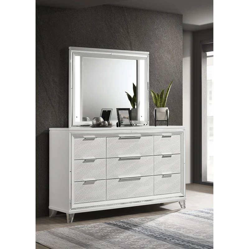 Coaster Furniture Marmore 224963M 9-Drawer Dresser and LED Mirror - White