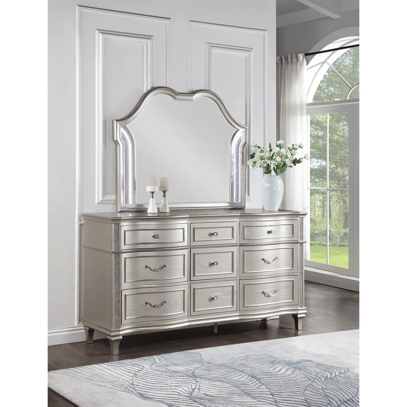 Coaster Furniture Evangeline 223393M 9-Drawer Dresser with Mirror - Silver Oak