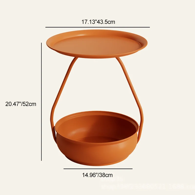 Contemporary Nordic Carbon Steel Round Side Table With 2-Tier Storage For Living Room And Bedroom