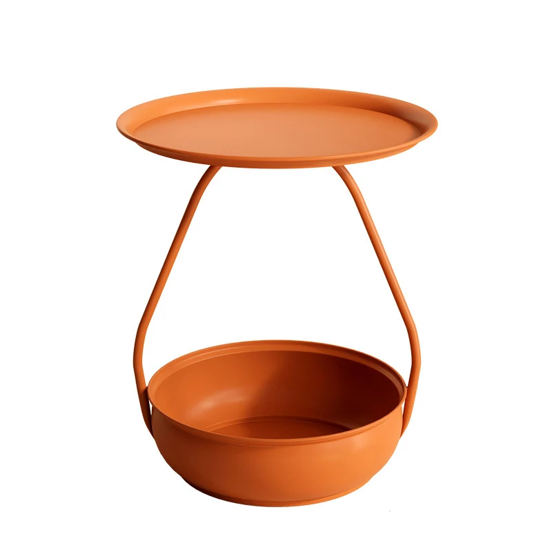 Contemporary Nordic Carbon Steel Round Side Table With 2-Tier Storage For Living Room And Bedroom