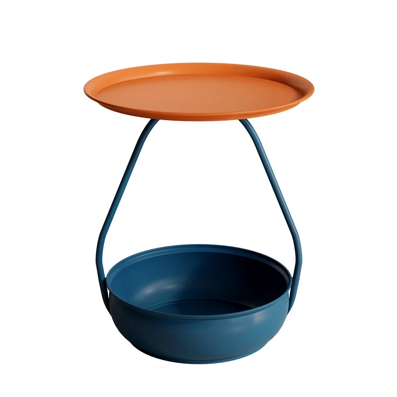 Contemporary Nordic Carbon Steel Round Side Table With 2-Tier Storage For Living Room And Bedroom