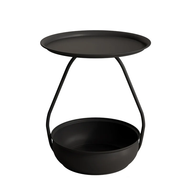 Contemporary Nordic Carbon Steel Round Side Table With 2-Tier Storage For Living Room And Bedroom