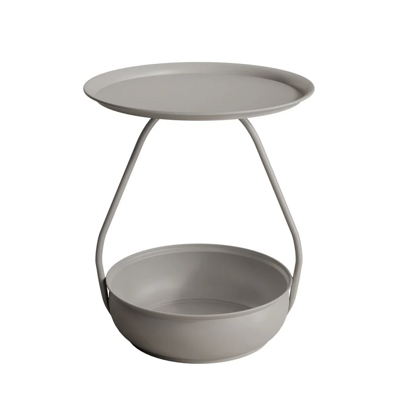 Contemporary Nordic Carbon Steel Round Side Table With 2-Tier Storage For Living Room And Bedroom