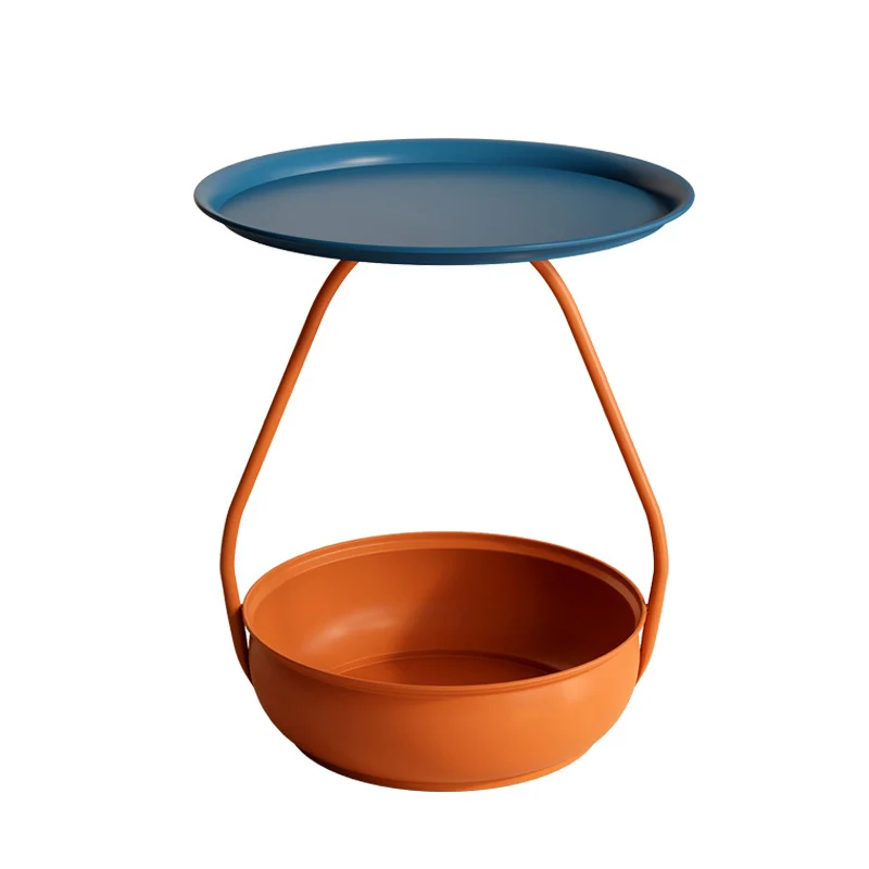 Contemporary Nordic Carbon Steel Round Side Table With 2-Tier Storage For Living Room And Bedroom
