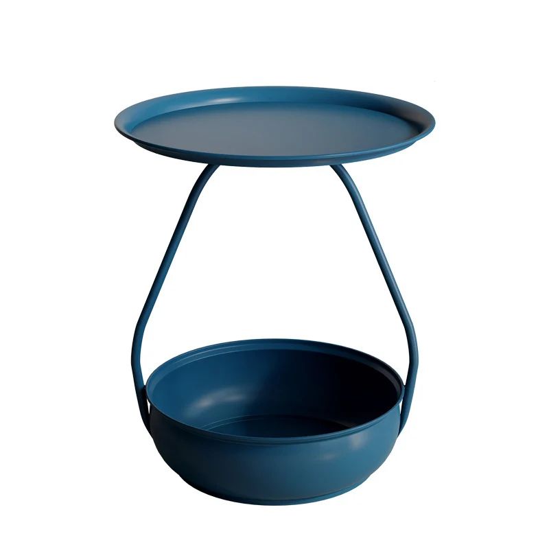 Contemporary Nordic Carbon Steel Round Side Table With 2-Tier Storage For Living Room And Bedroom