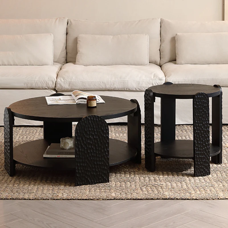 Modern Mid-Century Pine Wood MDF Round Black Side Table 1-Tier For Living Room