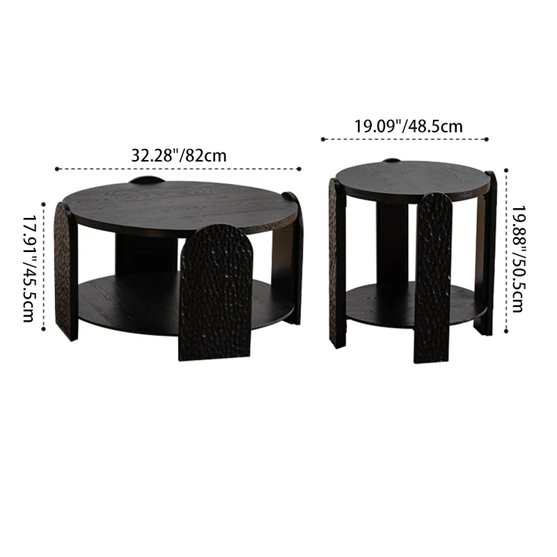 Modern Mid-Century Pine Wood MDF Round Black Side Table 1-Tier For Living Room