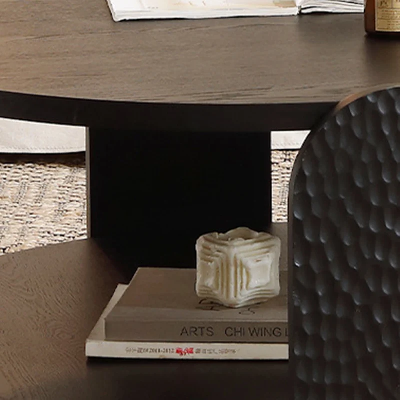 Modern Mid-Century Pine Wood MDF Round Black Side Table 1-Tier For Living Room