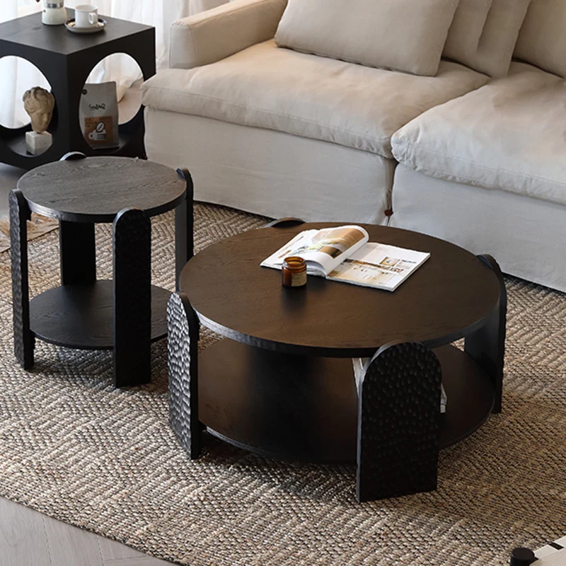 Modern Mid-Century Pine Wood MDF Round Black Side Table 1-Tier For Living Room