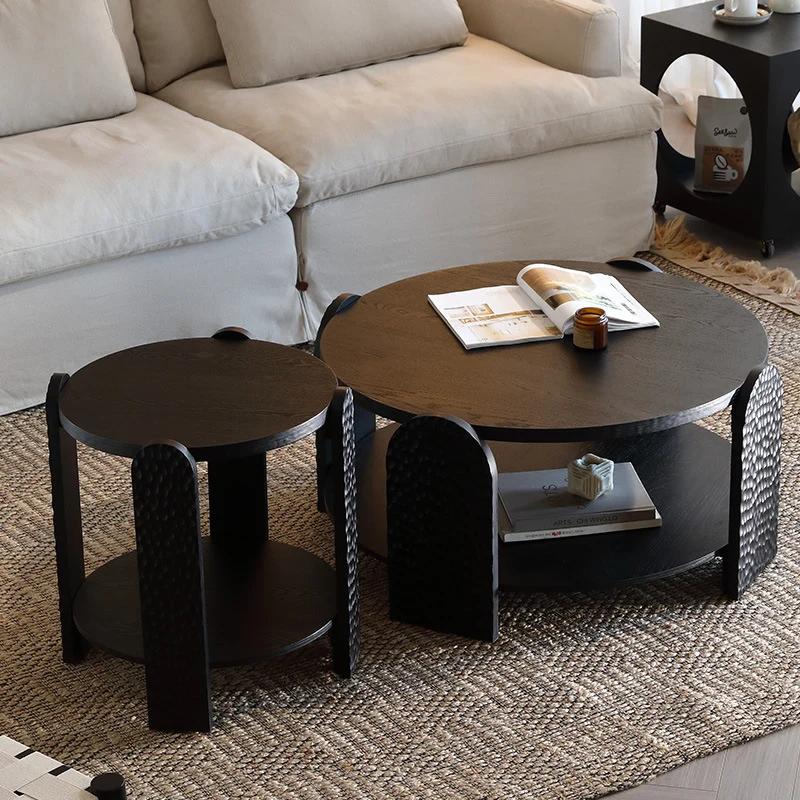 Modern Mid-Century Pine Wood MDF Round Black Side Table 1-Tier For Living Room