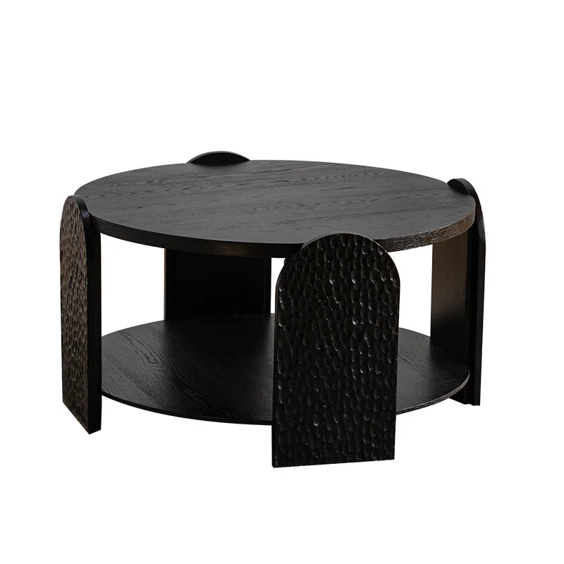 Modern Mid-Century Pine Wood MDF Round Black Side Table 1-Tier For Living Room