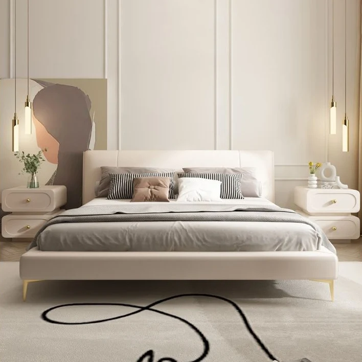 Modern Minimalist Solid Wood & Metal Rounded Square Nightstand 2-Drawer With Ball Accents For Bedroom
