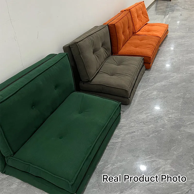 Contemporary Scandinavian Corduroy & Cotton Iron Tofu-Style Foldable Lazy Sofa With Backrest For Living Room & Bedroom