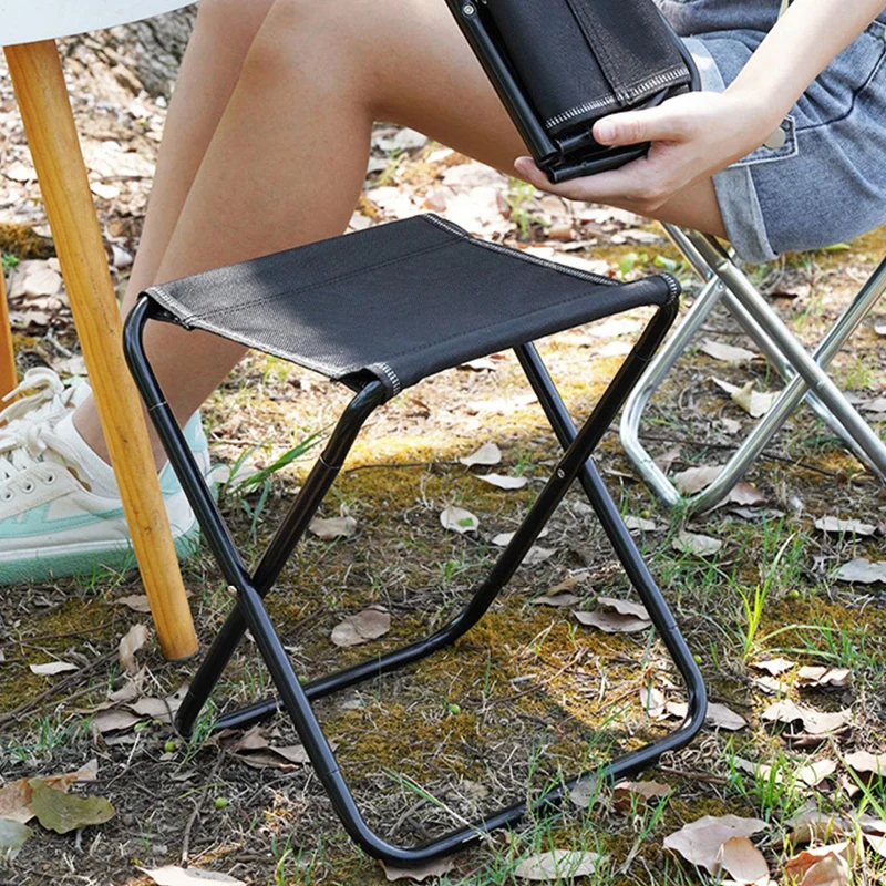 Modern Minimalist Fabric & Carbon Steel Square Folding Low Stool With Portable Design For Outdoor Patio