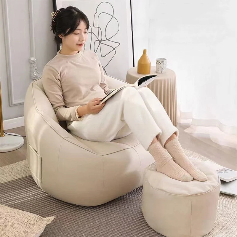 Contemporary Nordic Synthetic Fabric EPS Bean Bag Lazy Sofa With Backrest & Footrest For Living Room & Bedroom