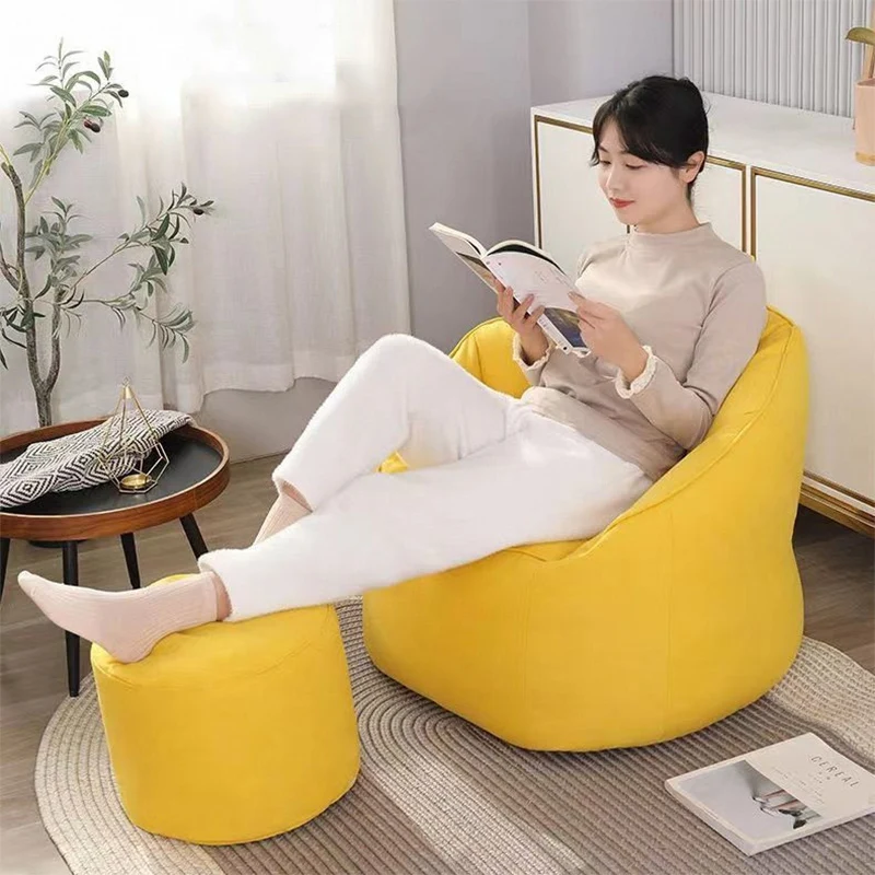 Contemporary Nordic Synthetic Fabric EPS Bean Bag Lazy Sofa With Backrest & Footrest For Living Room & Bedroom