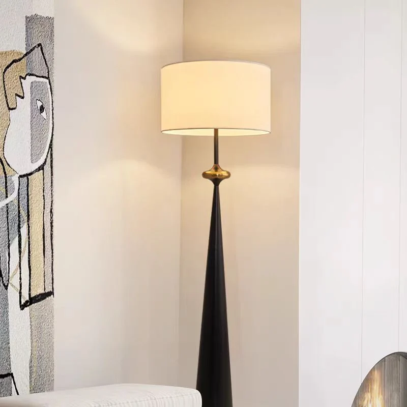 Contemporary Nordic Fabric & Iron Column-Shaped 1-Light Standing Floor Lamp For Living Room & Bedroom