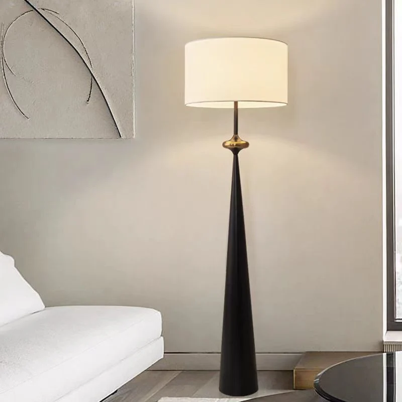 Contemporary Nordic Fabric & Iron Column-Shaped 1-Light Standing Floor Lamp For Living Room & Bedroom