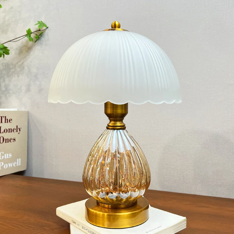 Modern Art Deco Glass Dome Shade Oval Base 1-Light Table Lamp For Living Room