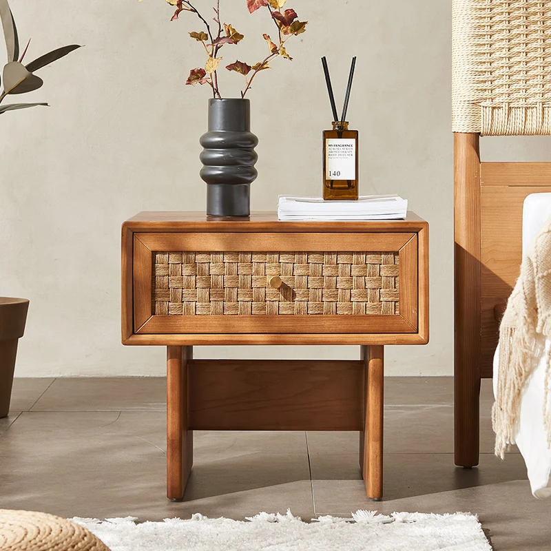 Traditional Vintage Rectangular Ash Nightstand 1-Drawer For Bedroom