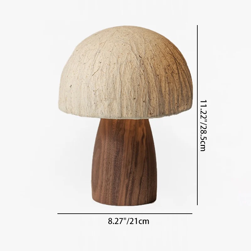 Traditional Japanese Handmade Paper Mushroom Shade Solid Wood 1-Light Table Lamp For Bedroom