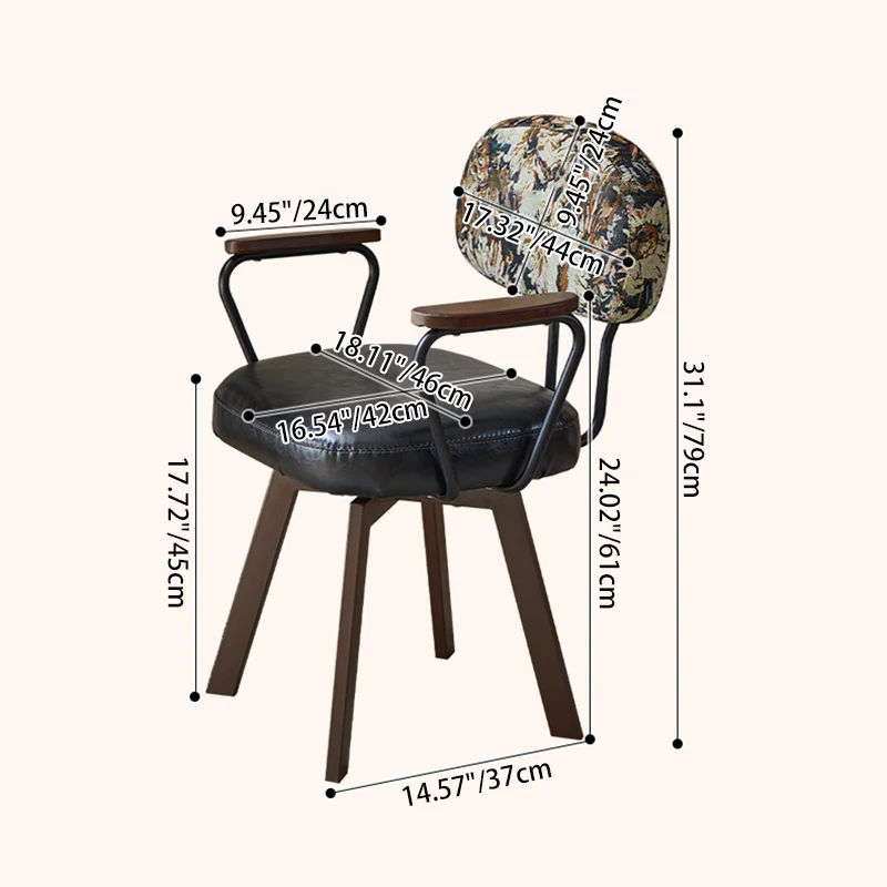 Contemporary Retro PU Leather Metal Sunflower Floral Swivel Desk Chair Backrest Armrest For Study