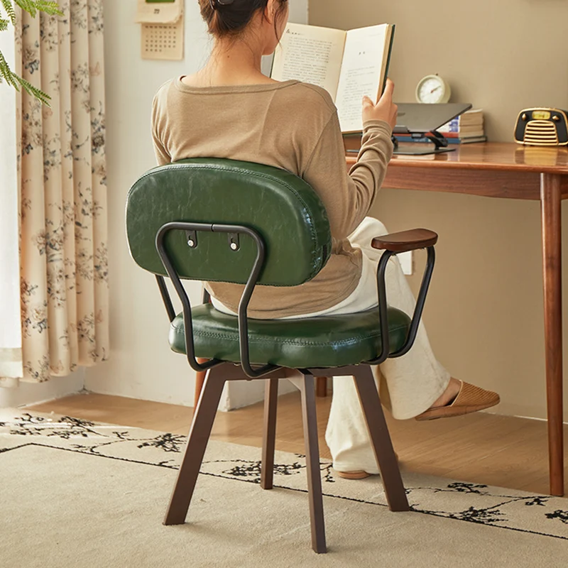 Contemporary Retro PU Leather Metal Sunflower Floral Swivel Desk Chair Backrest Armrest For Study