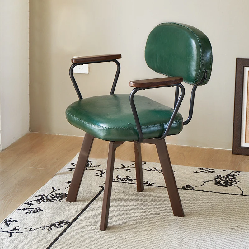 Contemporary Retro PU Leather Metal Sunflower Floral Swivel Desk Chair Backrest Armrest For Study