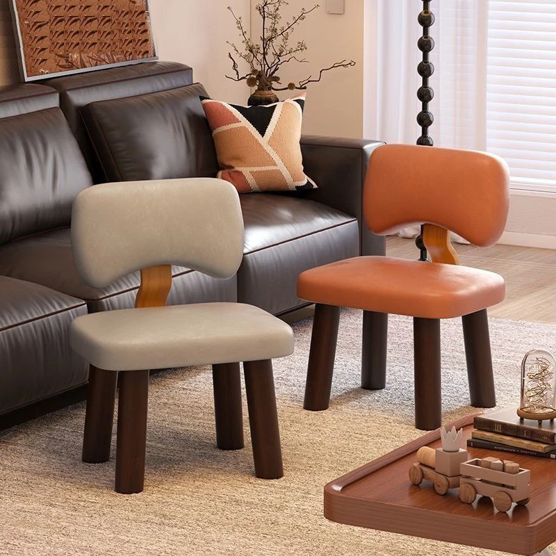 Contemporary Nordic Square Faux Leather Rubberwood Low Stool Backrest Armless For Entertainment Room