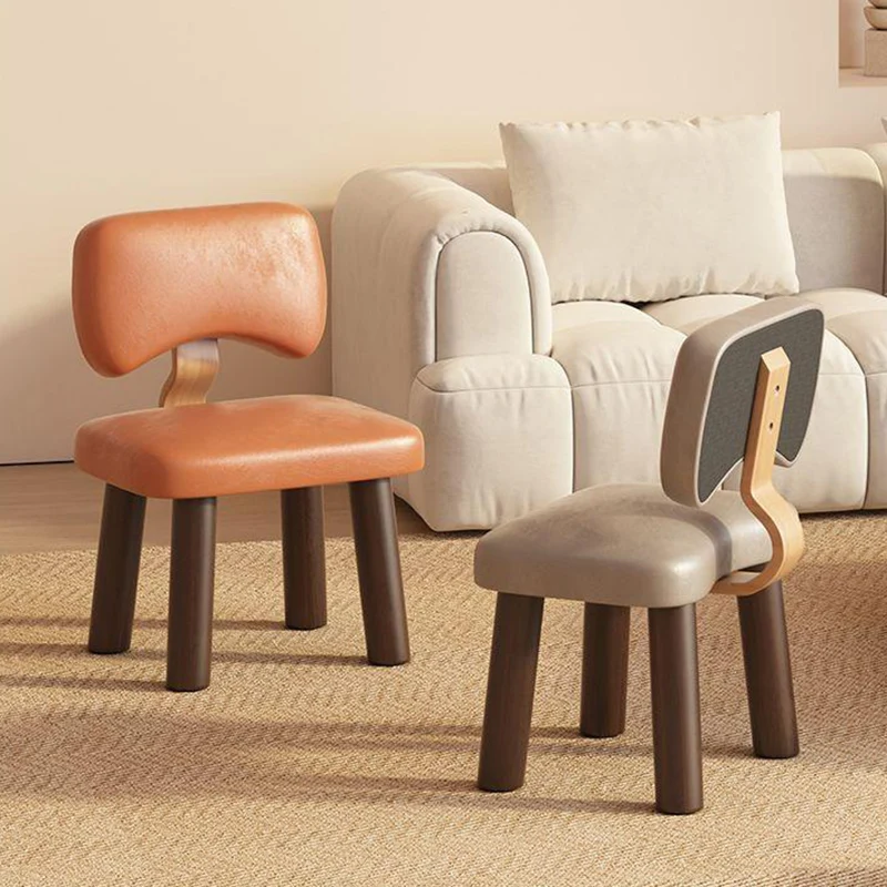 Contemporary Nordic Square Faux Leather Rubberwood Low Stool Backrest Armless For Entertainment Room