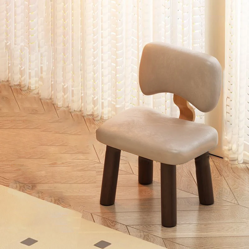 Contemporary Nordic Square Faux Leather Rubberwood Low Stool Backrest Armless For Entertainment Room