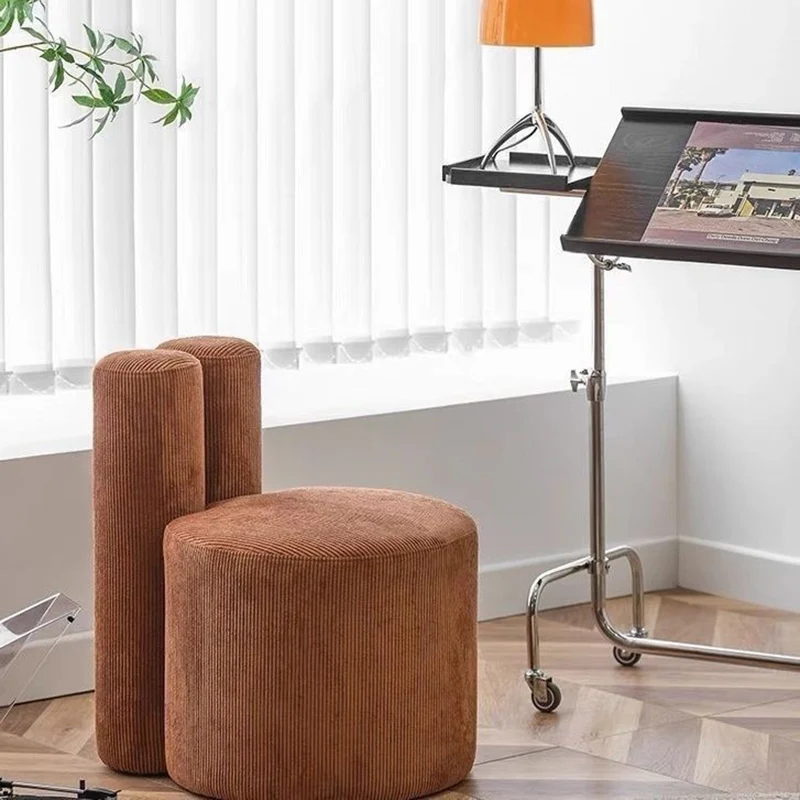 Contemporary Nordic Rabbit Ears Cylinder Corduroy Pine Vanity Stool Backrest Armless For Bedroom
