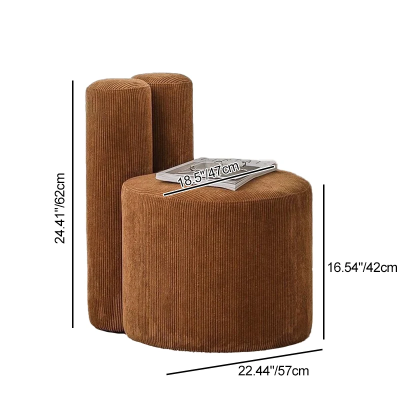 Contemporary Nordic Rabbit Ears Cylinder Corduroy Pine Vanity Stool Backrest Armless For Bedroom