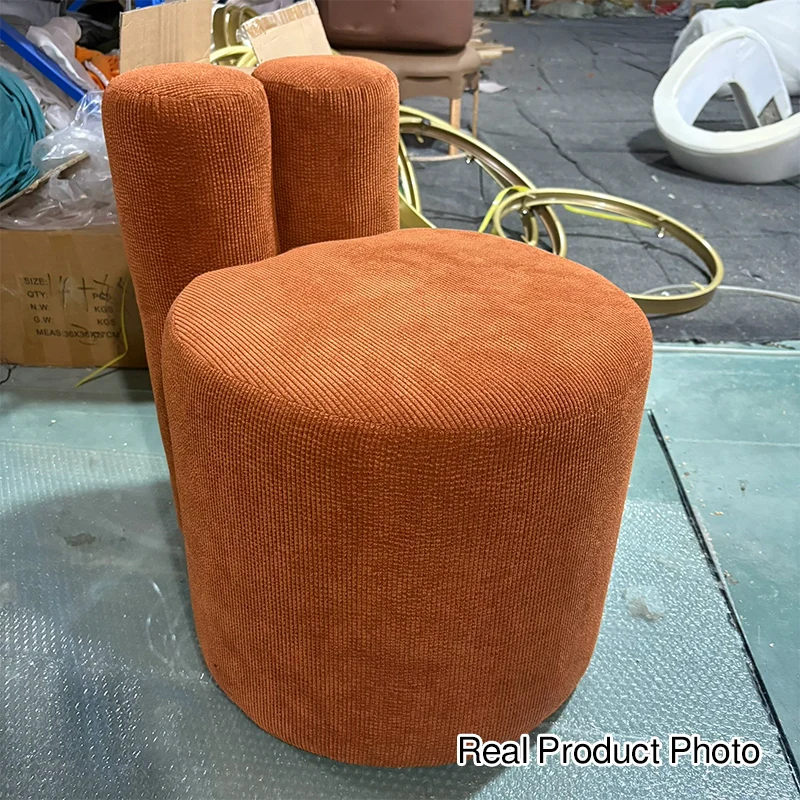 Contemporary Nordic Rabbit Ears Cylinder Corduroy Pine Vanity Stool Backrest Armless For Bedroom
