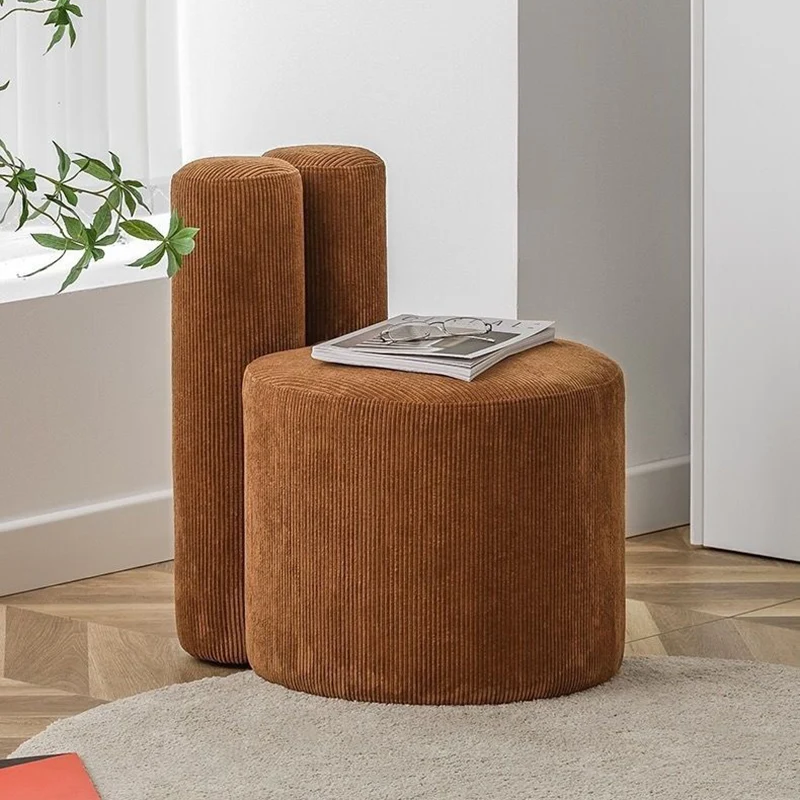 Contemporary Nordic Rabbit Ears Cylinder Corduroy Pine Vanity Stool Backrest Armless For Bedroom