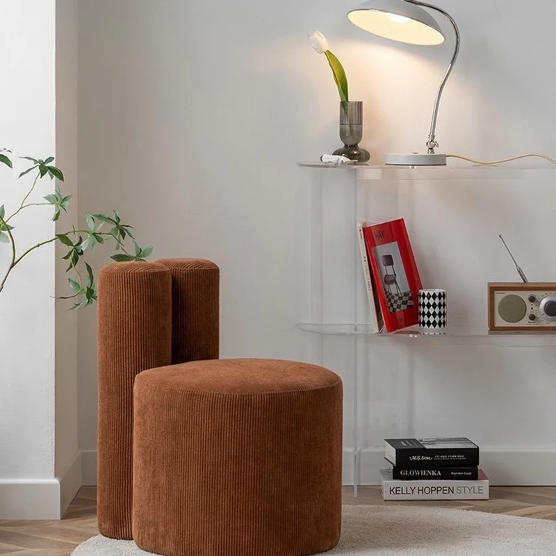 Contemporary Nordic Rabbit Ears Cylinder Corduroy Pine Vanity Stool Backrest Armless For Bedroom