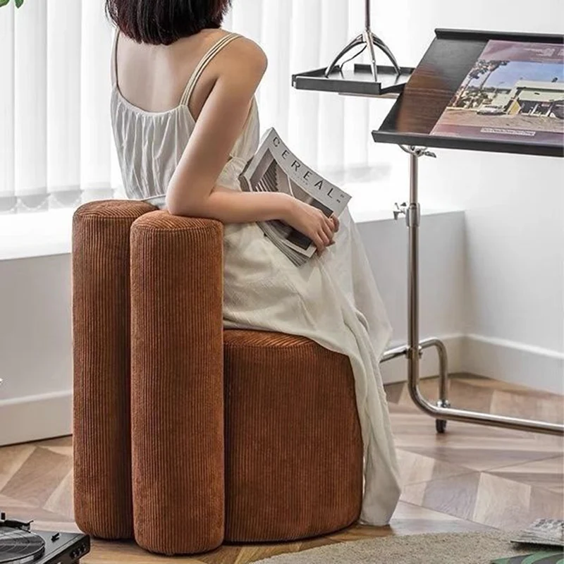 Contemporary Nordic Rabbit Ears Cylinder Corduroy Pine Vanity Stool Backrest Armless For Bedroom
