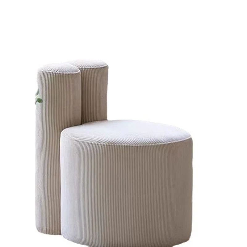 Contemporary Nordic Rabbit Ears Cylinder Corduroy Pine Vanity Stool Backrest Armless For Bedroom