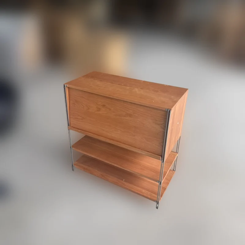 Modern Mid-Century Wooden And Stainless Steel Rectangular Side Table 1-Cabinet For Living Room