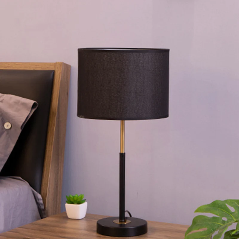 Contemporary Nordic Fabric And Iron Cylindrical 1-Light Table Lamp For Bedroom And Living Room
