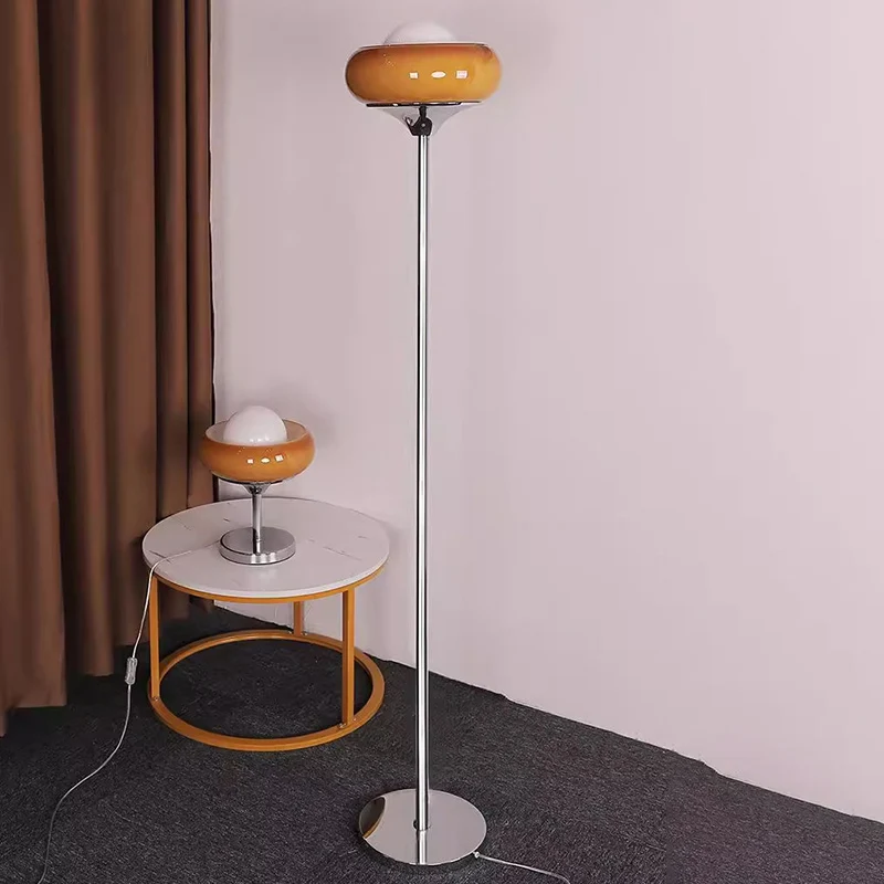 Contemporary Creative Metal & Glass Egg Tart-Shape 1-Light Standing Floor Lamp For Bedroom & Living Room